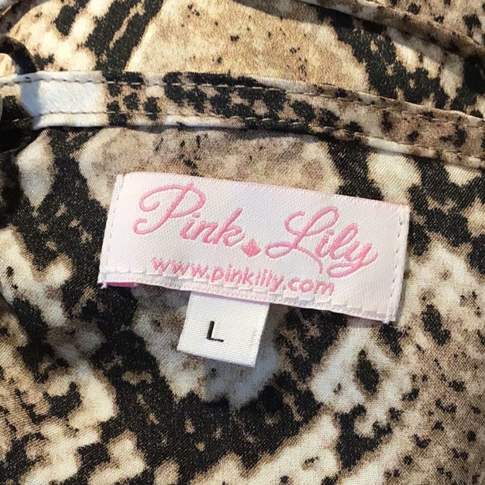 Pink Lily Top Brown Snakeskin Print Blouse V-Neck Spaghetti Whimsey Goth Large - Picture 8 of 13